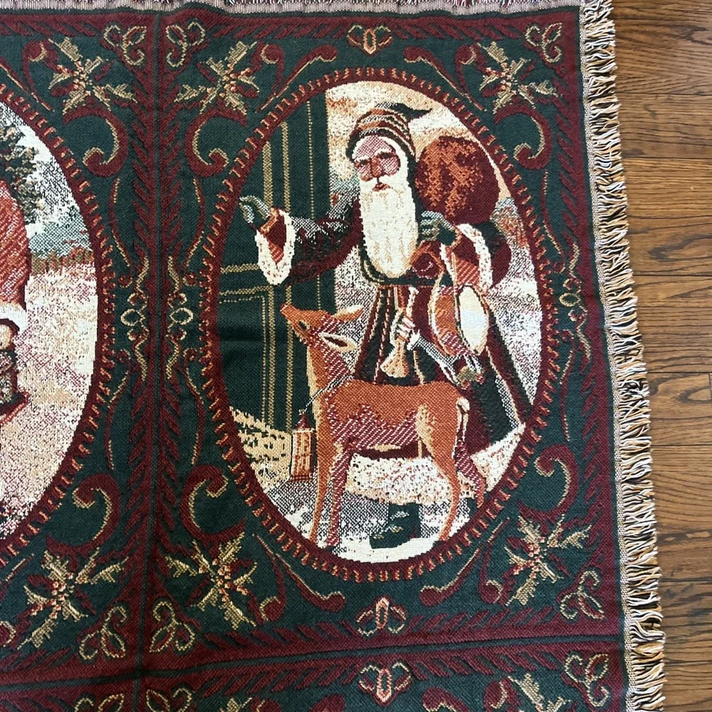 VTG Goodwin Weavers Christmas Tapestry Throw Cotton Blanket SANTA 50X70